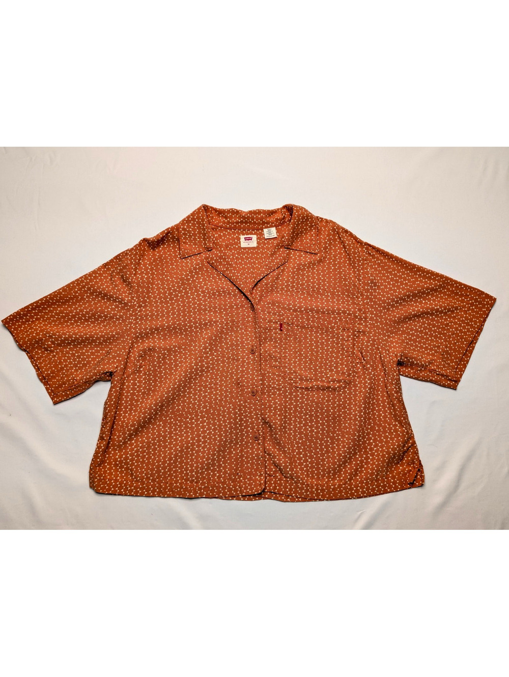 Levi's Orange White Geometric Cropped Button-Up Shirt Short Slv Spread Collar 1X